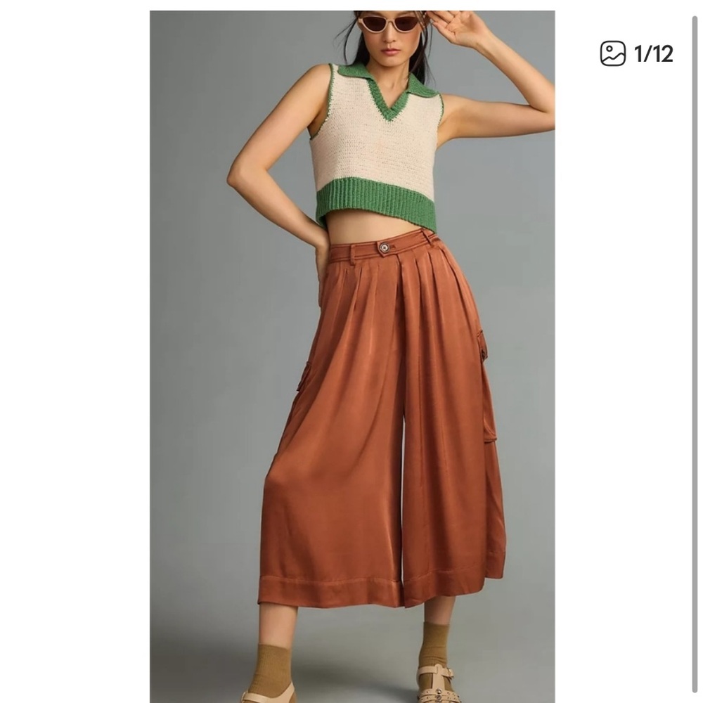 Anthropologie Silky Pleated Culotte Pants